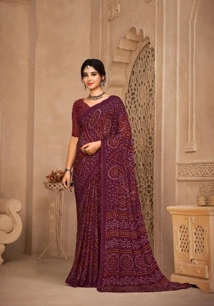 Graphic Print, Printed Bollywood Chiffon, Georgette Saree (Maroon)