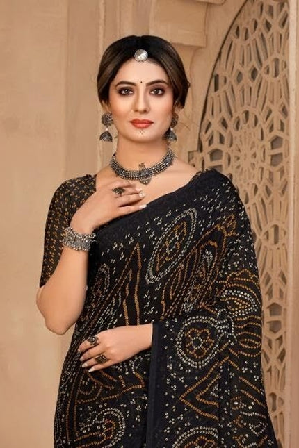 Graphic Print, Printed Bollywood Chiffon, Georgette Saree (Black)