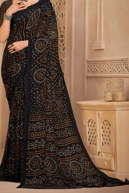 Graphic Print, Printed Bollywood Chiffon, Georgette Saree (Black)