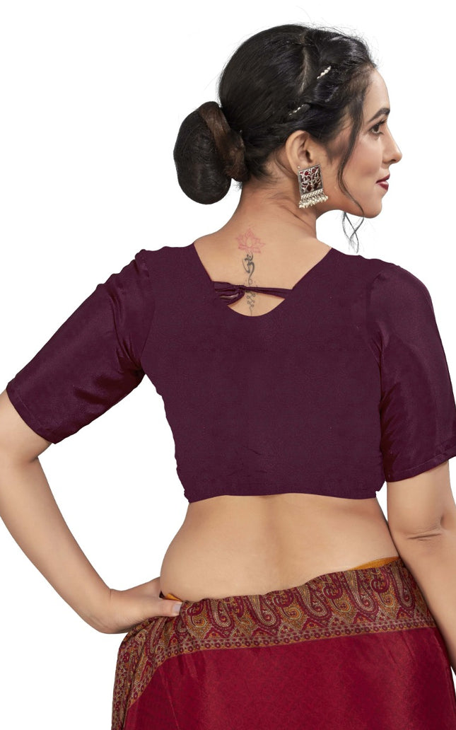 Plain Self Printed, Italian Silk Crape Saree With Contrast Pallu (Dark Maroon)