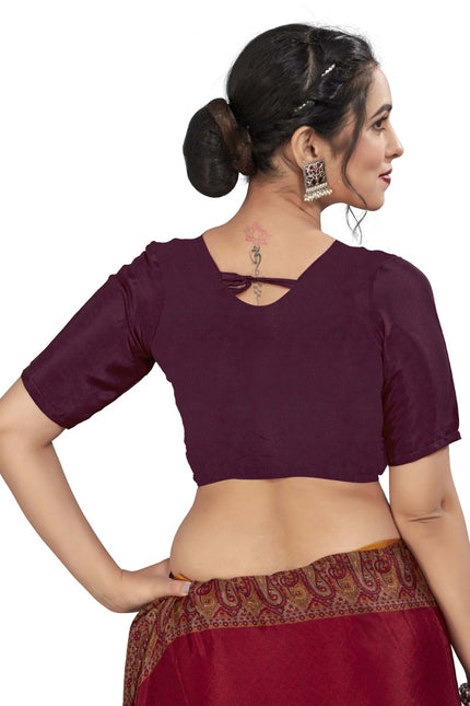 Plain Self Printed, Italian Silk Crape Saree With Contrast Pallu (Dark Maroon)