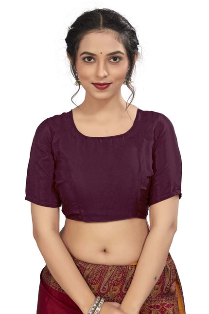 Plain Self Printed, Italian Silk Crape Saree With Contrast Pallu (Dark Maroon)