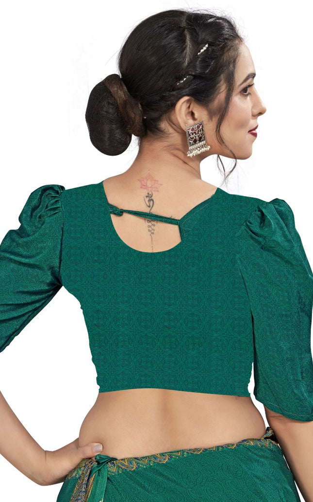 Plain Self Printed, Italian Silk Crape Saree With Contrast Pallu (Rama)