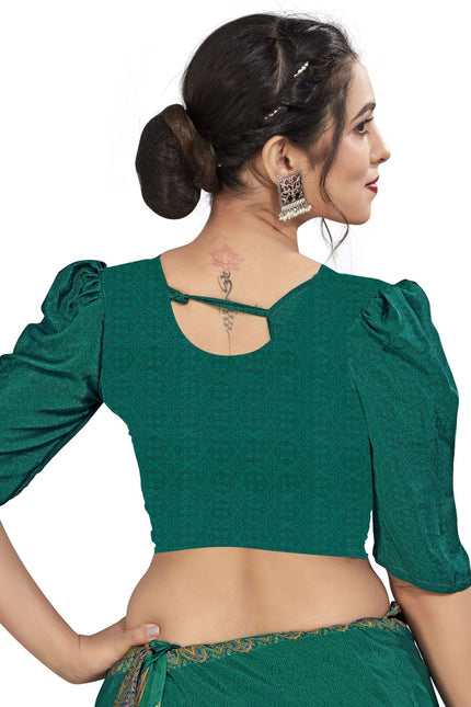 Plain Self Printed, Italian Silk Crape Saree With Contrast Pallu (Rama)