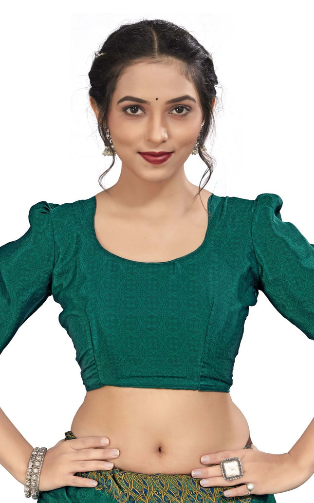 Plain Self Printed, Italian Silk Crape Saree With Contrast Pallu (Rama)