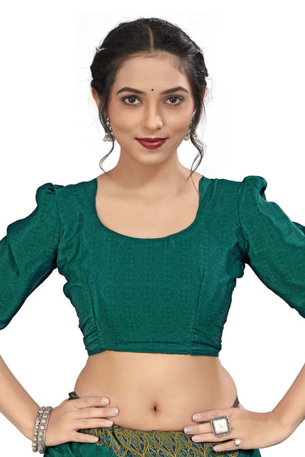 Plain Self Printed, Italian Silk Crape Saree With Contrast Pallu (Rama)