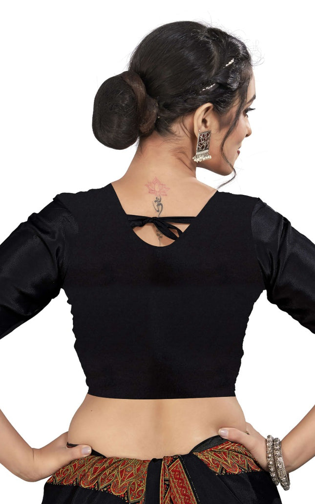 Plain Self Printed, Italian Silk Crape Saree With Contrast Pallu (Black)