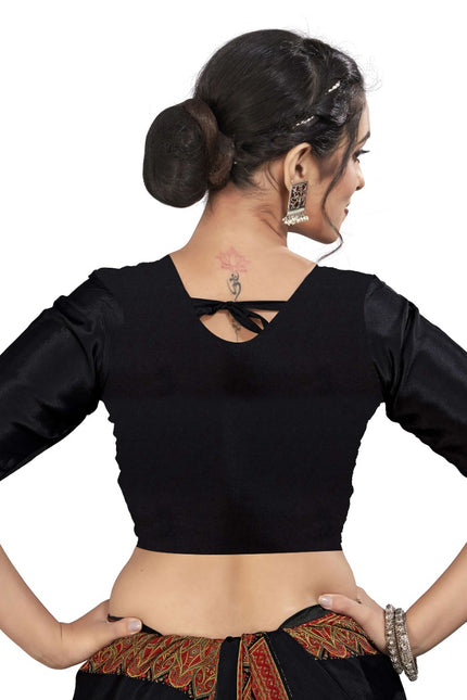 Plain Self Printed, Italian Silk Crape Saree With Contrast Pallu (Black)