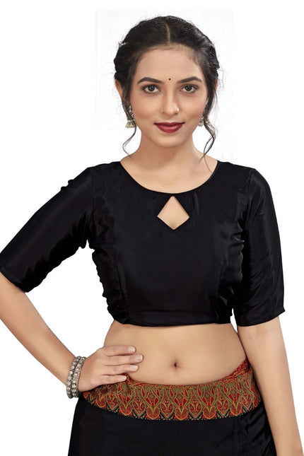 Plain Self Printed, Italian Silk Crape Saree With Contrast Pallu (Black)