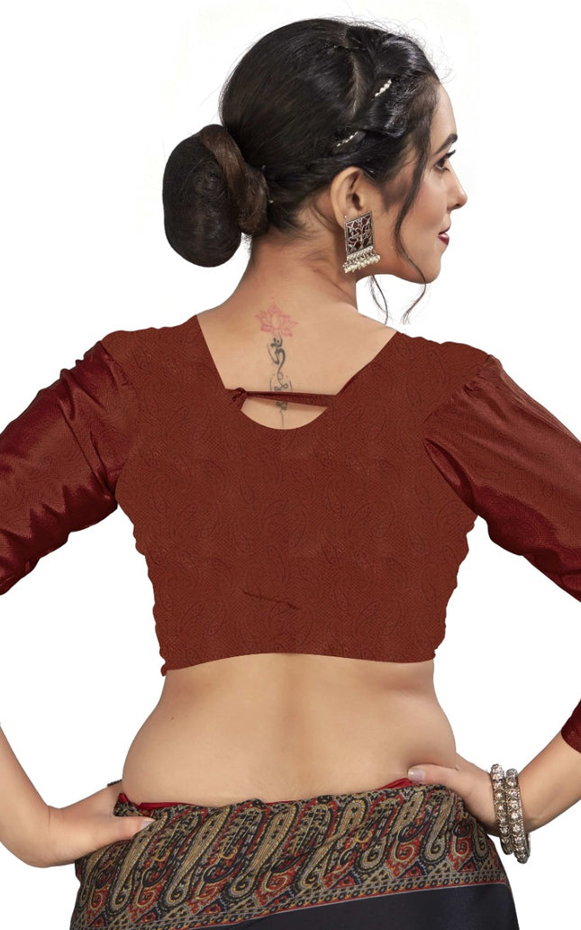 Plain Self Printed, Italian Silk Crape Saree With Contrast Pallu (Black)