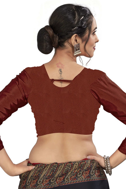 Plain Self Printed, Italian Silk Crape Saree With Contrast Pallu (Black)