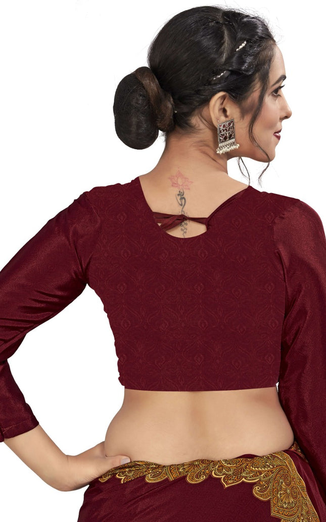 Plain Self Printed, Italian Silk Crape Saree With Contrast Pallu (Red)