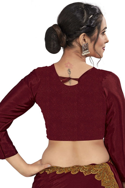 Plain Self Printed, Italian Silk Crape Saree With Contrast Pallu (Red)