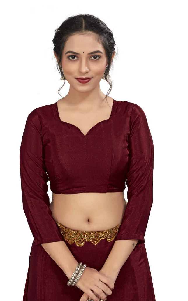 Plain Self Printed, Italian Silk Crape Saree With Contrast Pallu (Red)