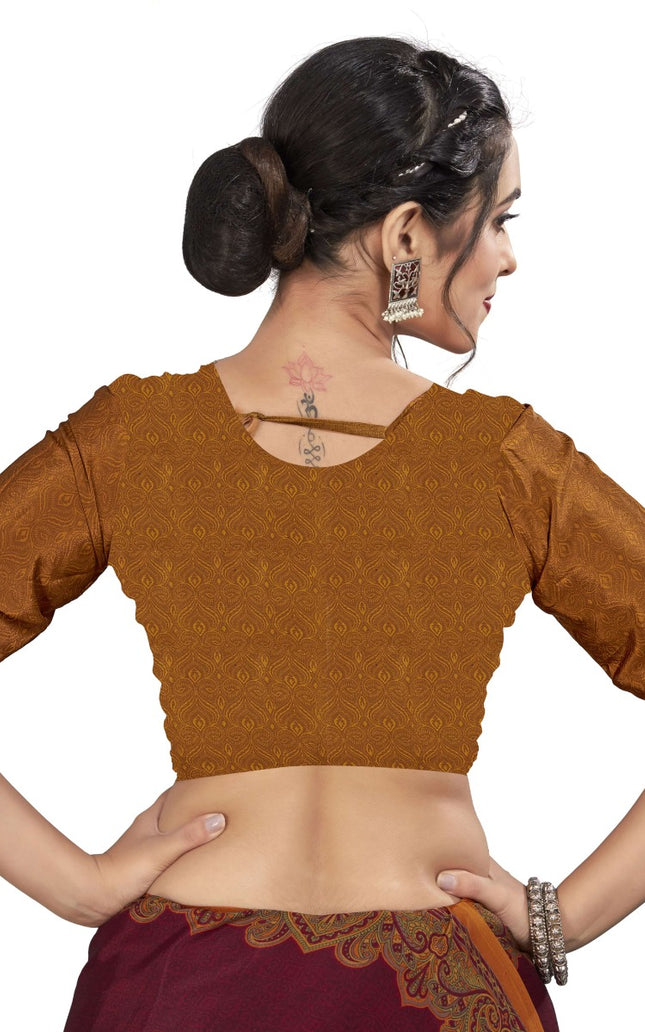 Plain Self Printed, Italian Silk Crape Saree With Contrast Pallu (Maroon)