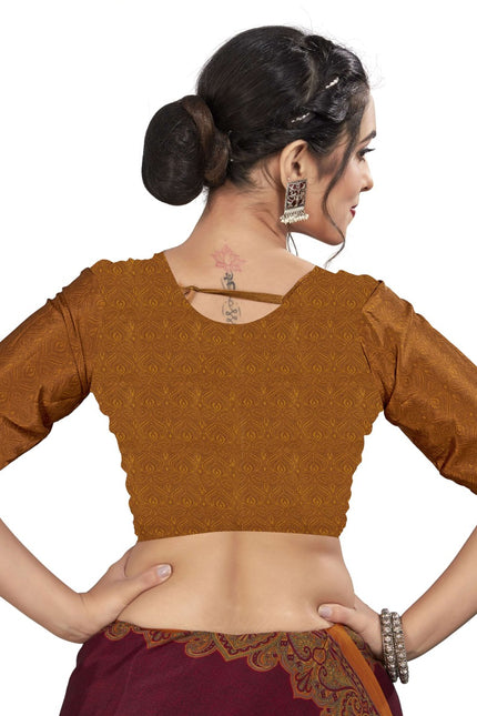 Plain Self Printed, Italian Silk Crape Saree With Contrast Pallu (Maroon)