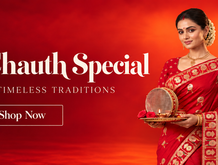Karwa Chauth Special - woman in red bridal saree holding a puja thali