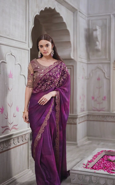 Mulberry Shimmer Satin Georgette Saree
