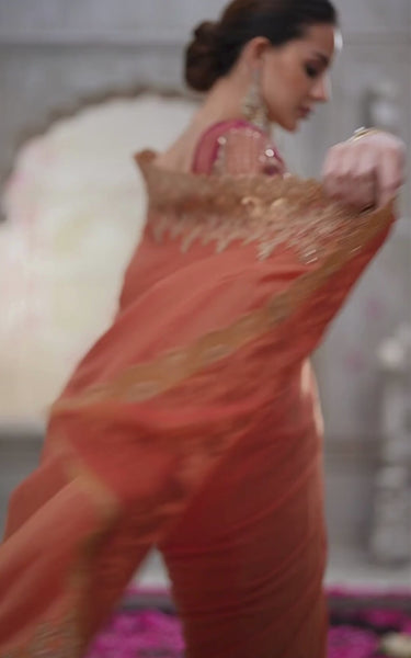 Gold Shine Chiffon Silk Saree with Tussar Silk Blouse