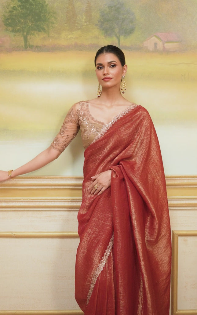 Orange Solid Poly Georgette Saree with Poly Silk Blouse