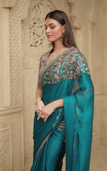 Fiona Satin Silk Saree with Tussar Silk Blouse