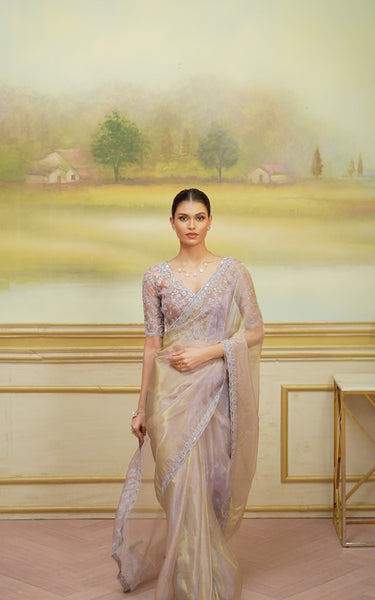 Gold Solid Poly Georgette Saree with Poly Silk Blouse