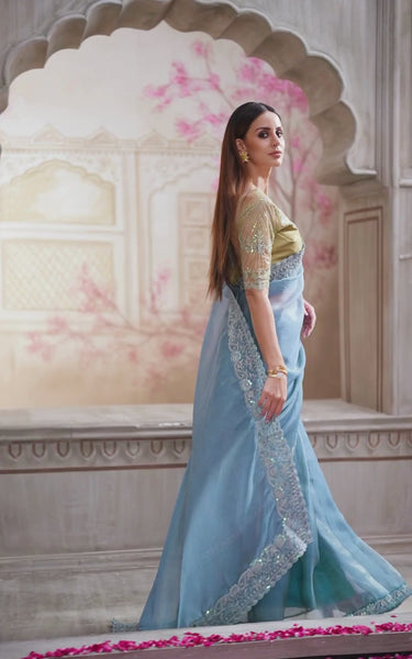 Rainbow Georgette Silk Saree with Tussar Silk Blouse