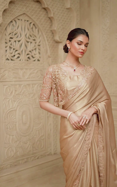 Gold Shimmer Satin Georgette Saree