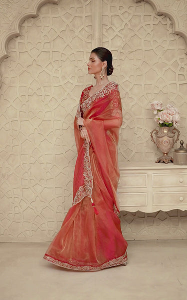 Gold Sparkle Georgette Silk Saree with Satin Silk Blouse