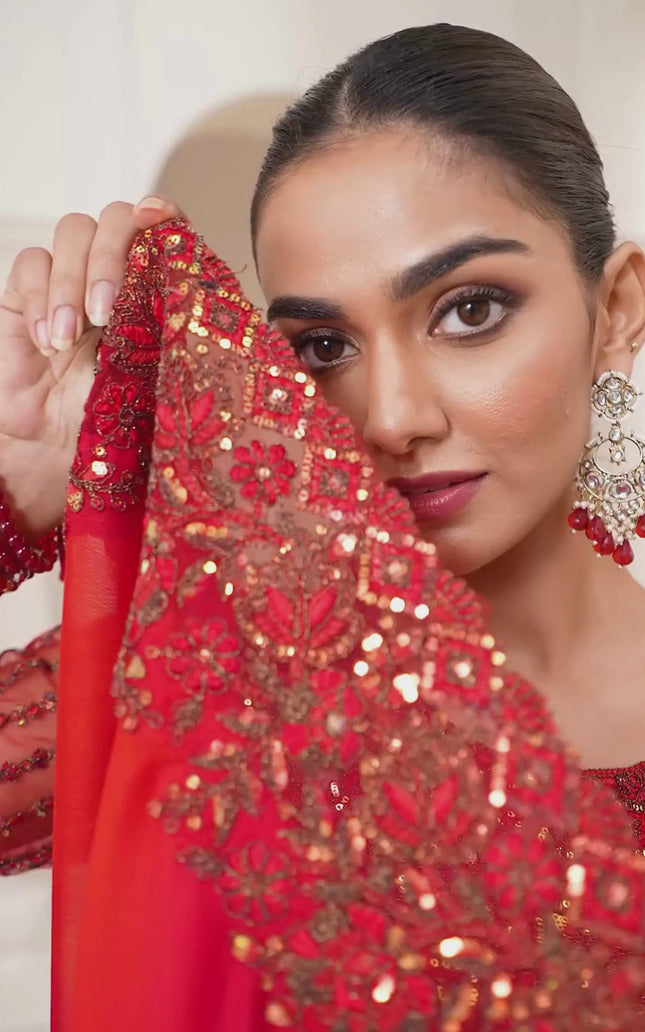 Red Solid Poly Chiffon Saree with Poly Silk Blouse