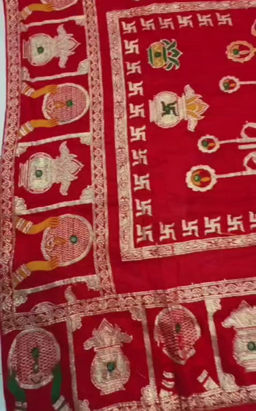 Karwa Chauth Special Red Soft Dola Silk Saree with Traditional Zari Border & Mirror Work