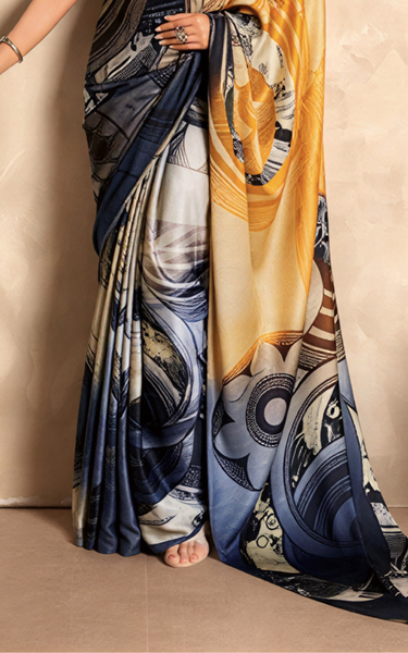 Fancy Print Crape Silk Saree Yellow